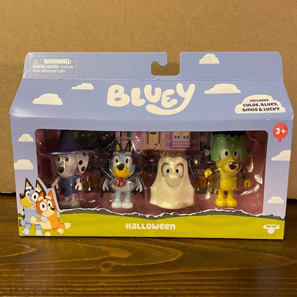Bluey Halloween Figure Pack 4 Set Moose Toys Bingo Chloe Lucky Vampire Ghost Lot